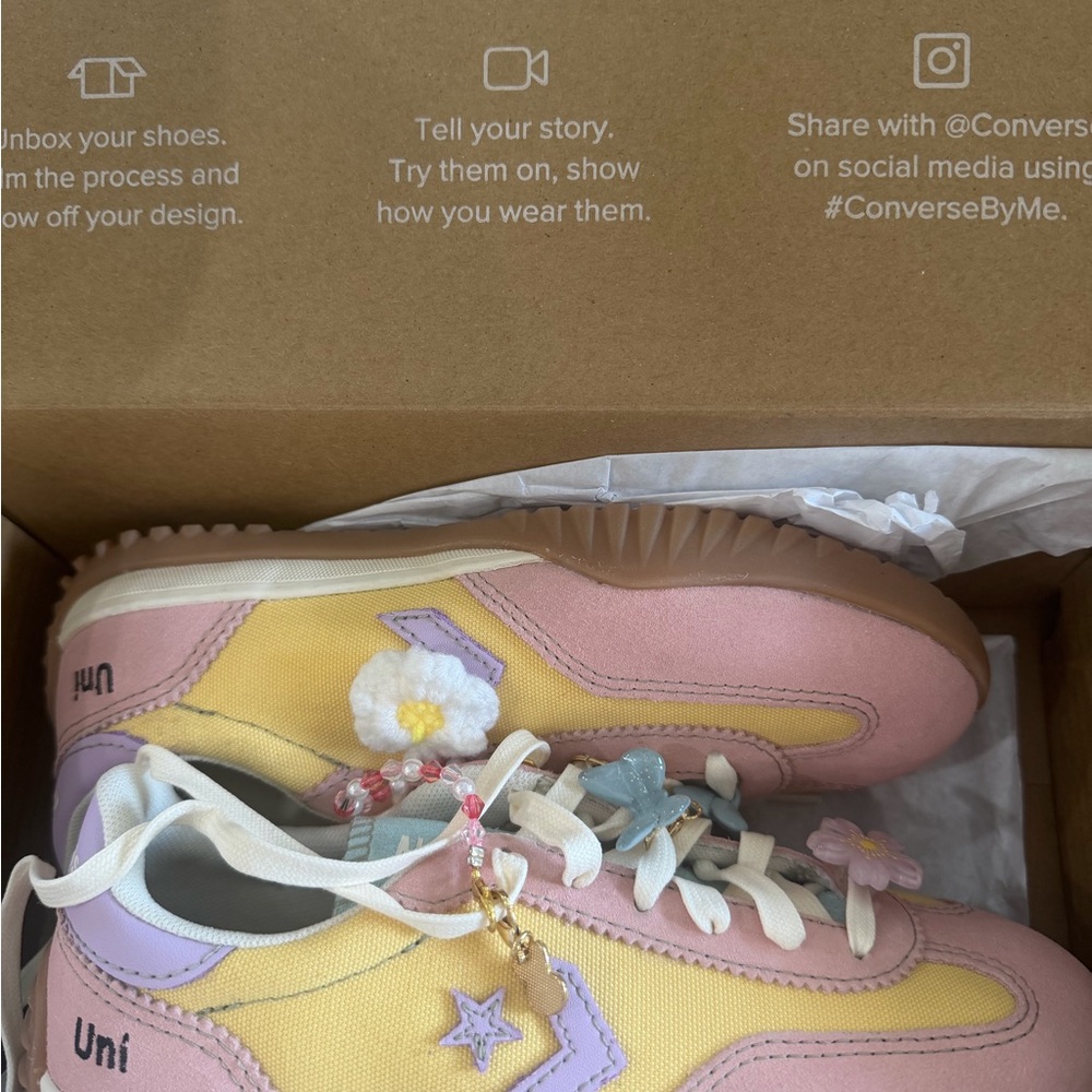 Converse Kids Pink, Yellow & Lavender Daisy Charm Sneakers